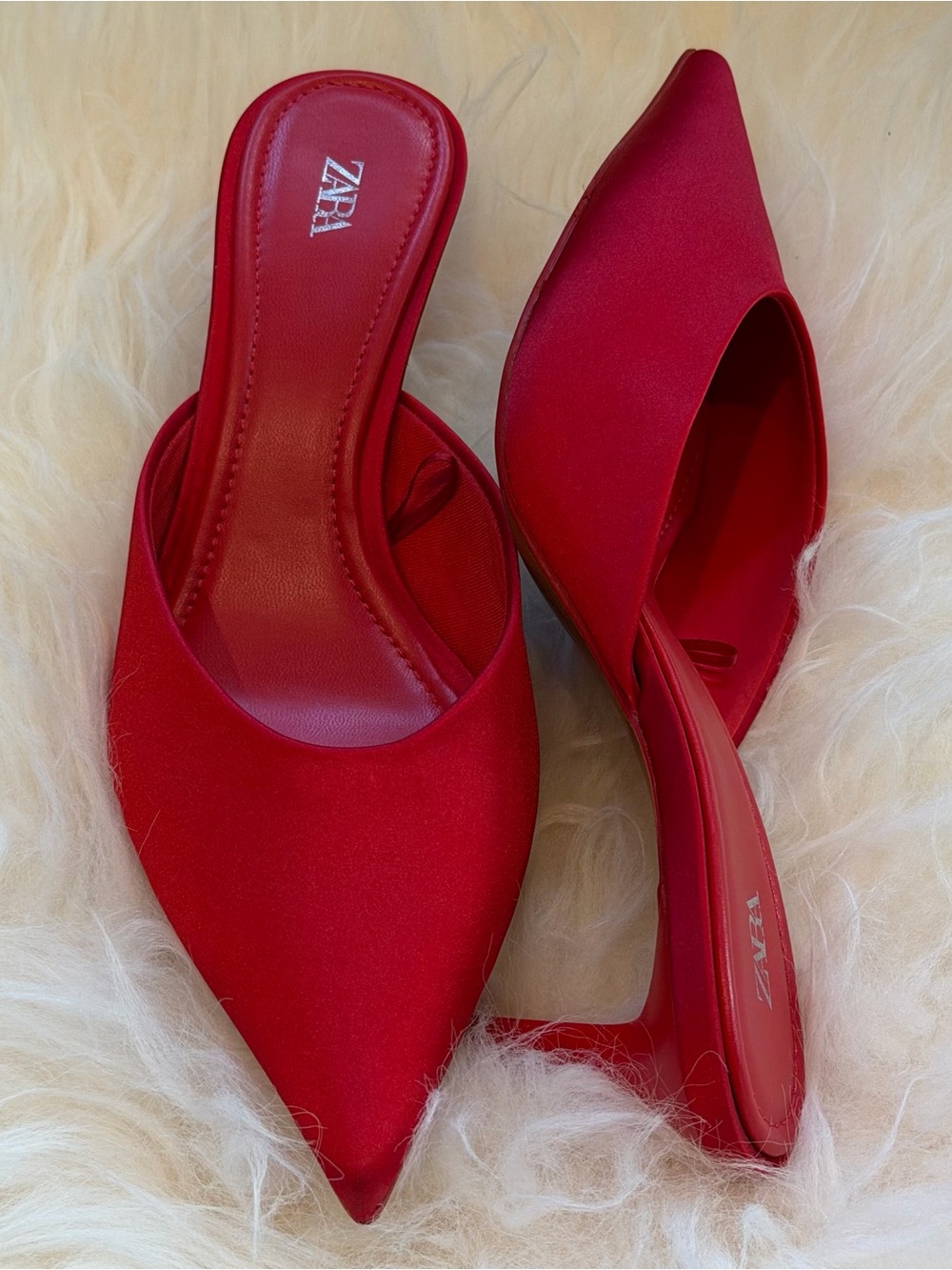 Zara Red Pointed Toe Mule Heels